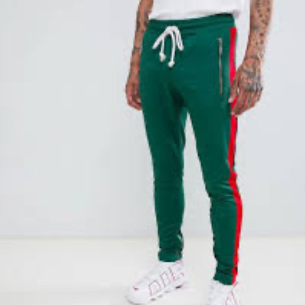 Skinny Sweatpants In Green With Red Side M